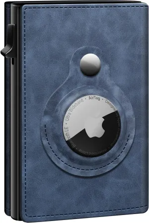 GAOCHALE AirTag Wallet Genuine Leather Air Tag Wallet RFID Technology Credit Card Holder with Minimalist Wallet for Men for Apple AirTag (No Airtag Included)(Gradient Blue)