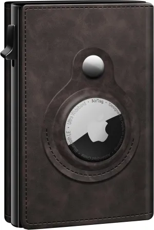 GAOCHALE AirTag Wallet Genuine Leather Air Tag Wallet RFID Technology Credit Card Holder with Minimalist Wallet for Men for Apple AirTag (No Airtag Included)(Gradient Dark Brown)