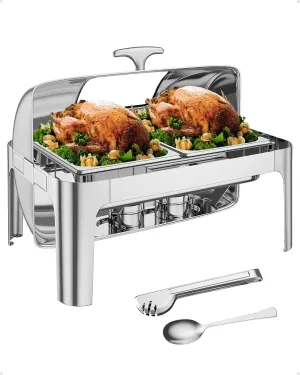 GAOMON 9QT Chafing Dish Buffet Server with Stainless Steel Roll Top, Commercial Chafer for Parties and Catering, Includes [2 Half Size Pans]