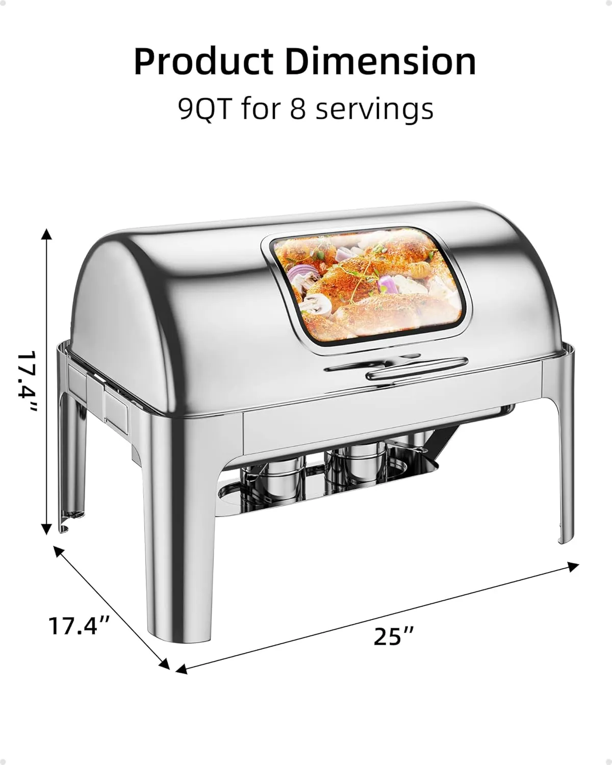 GAOMON 9QT Chafing Dish Buffet Server with Stainless Steel Roll Top, Commercial Chafer for Parties and Catering, Includes [2 Half Size Pans]
