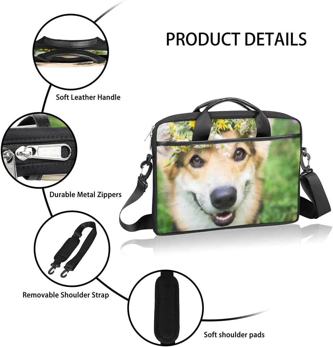 Garland Puppy Laptop Bag for Men Women 13-15 Inch Case Bags Sleeve Shoulder with Anti Slip Removable The Pad Straps(15x1x11inches)