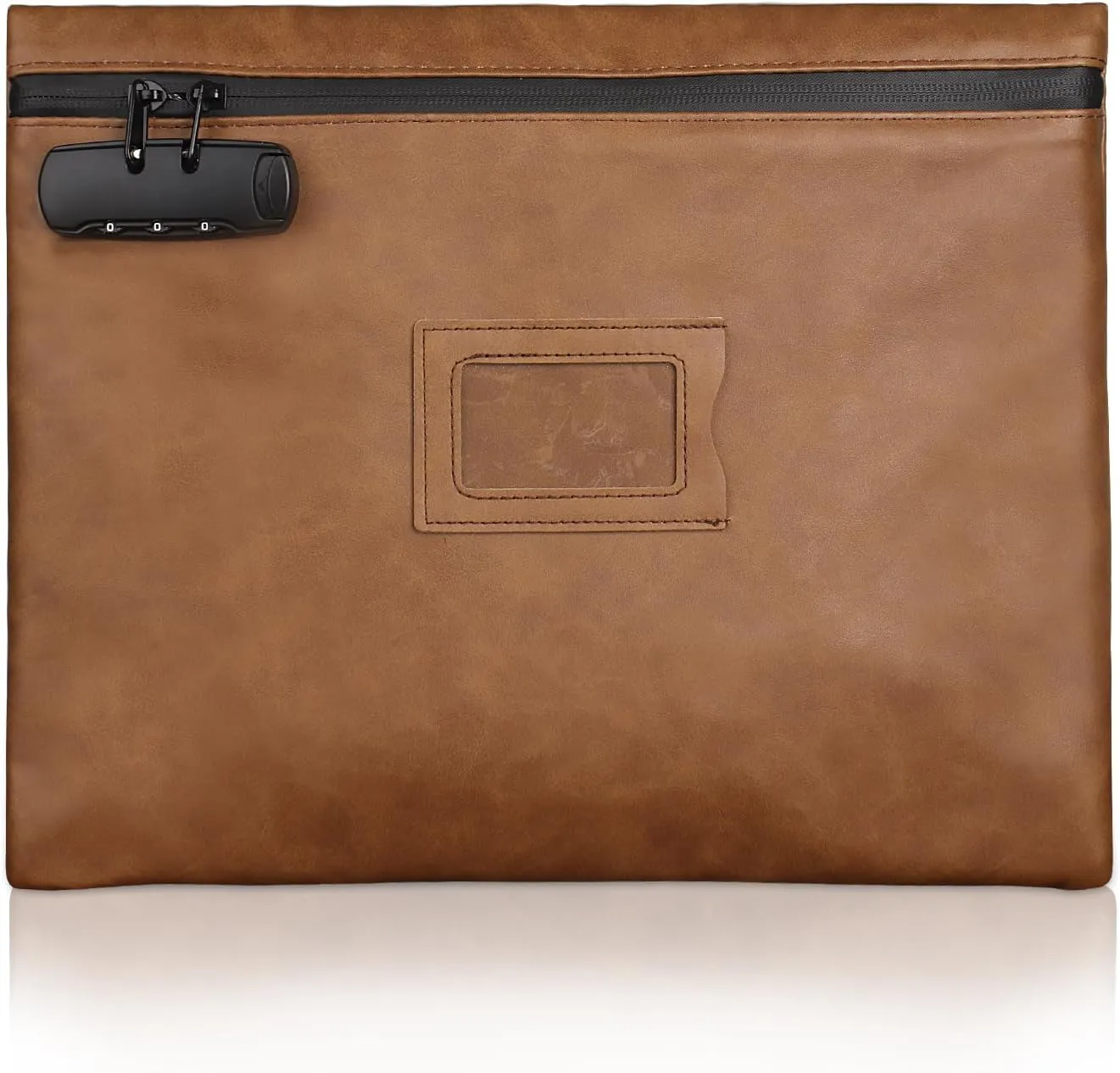 GEEDUD Heavy Duty Notary Bag, 13.6 x 10 Inches, Locking Zipper Bag for Notary Supplies and Valuables (Brown)