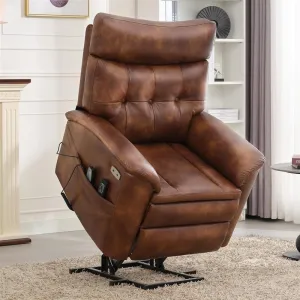 Genuine Leather Electric Lift Recliner with Adjustable Backrest, Full Massage Function and Footrest, Comfortable Chair for Elderly Living Room Relaxation