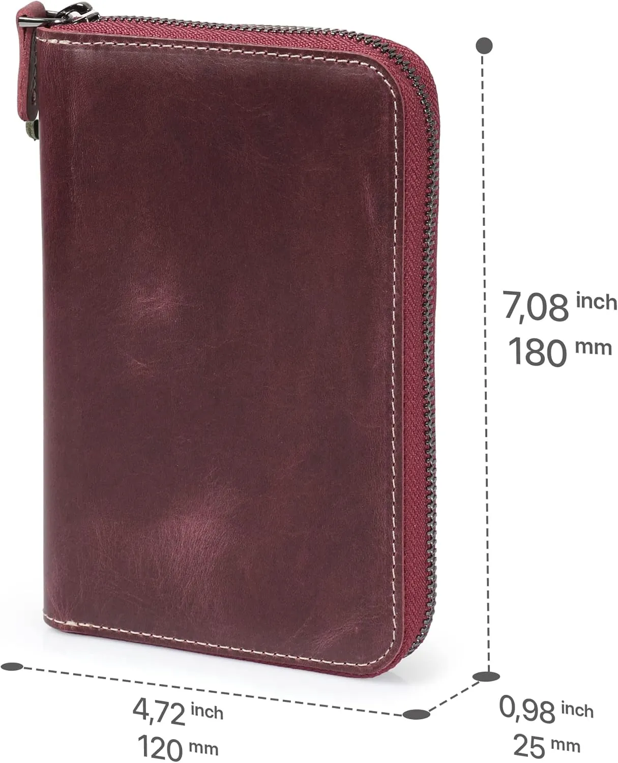 Genuine Leather Padfolio with Pencil Holder Notepad and Zipper Closure (Damson)