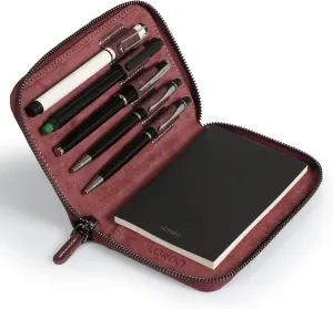 Genuine Leather Padfolio with Pencil Holder Notepad and Zipper Closure (Damson)