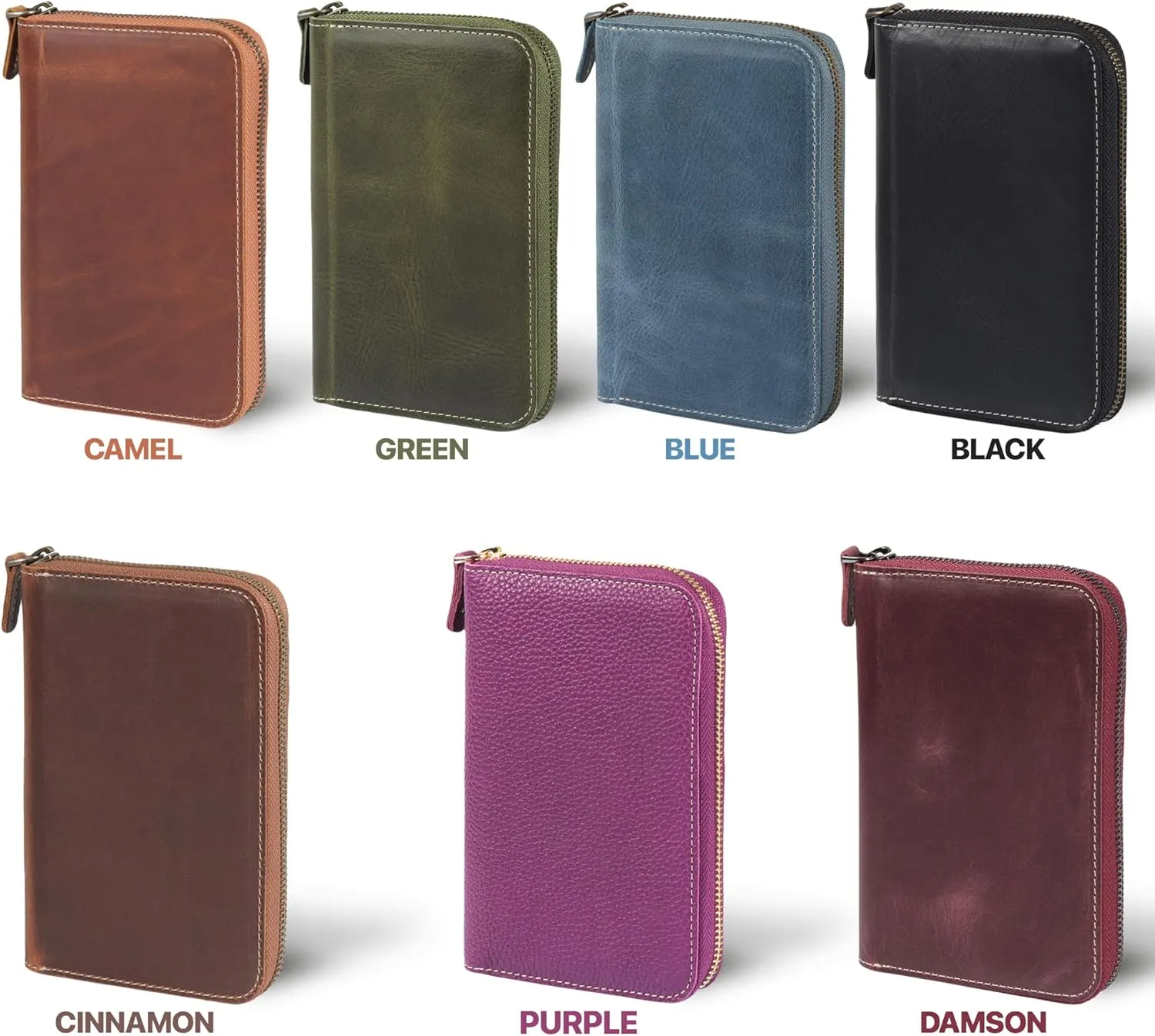 Genuine Leather Padfolio with Pencil Holder Notepad and Zipper Closure (Damson)