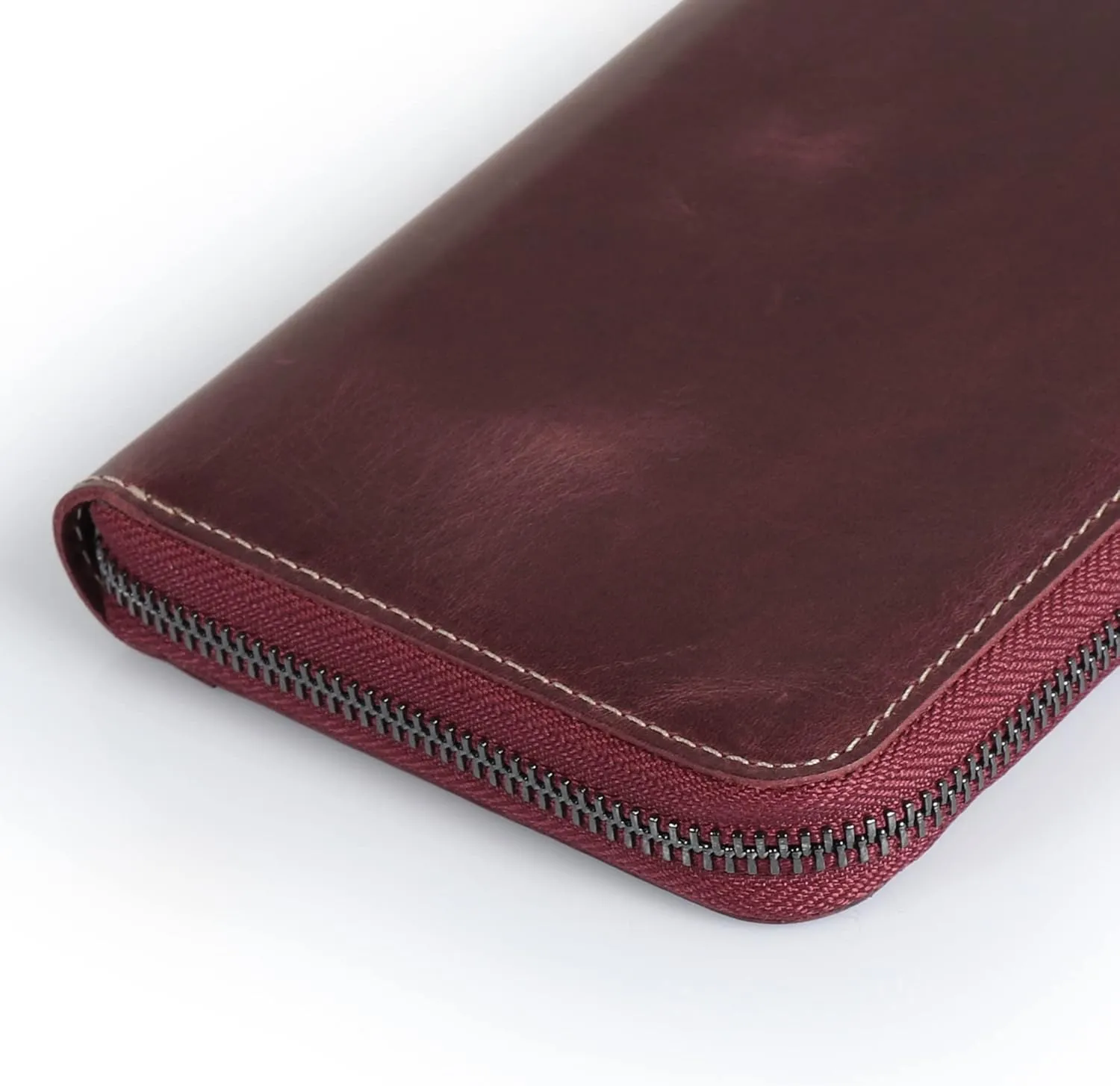 Genuine Leather Padfolio with Pencil Holder Notepad and Zipper Closure (Damson)
