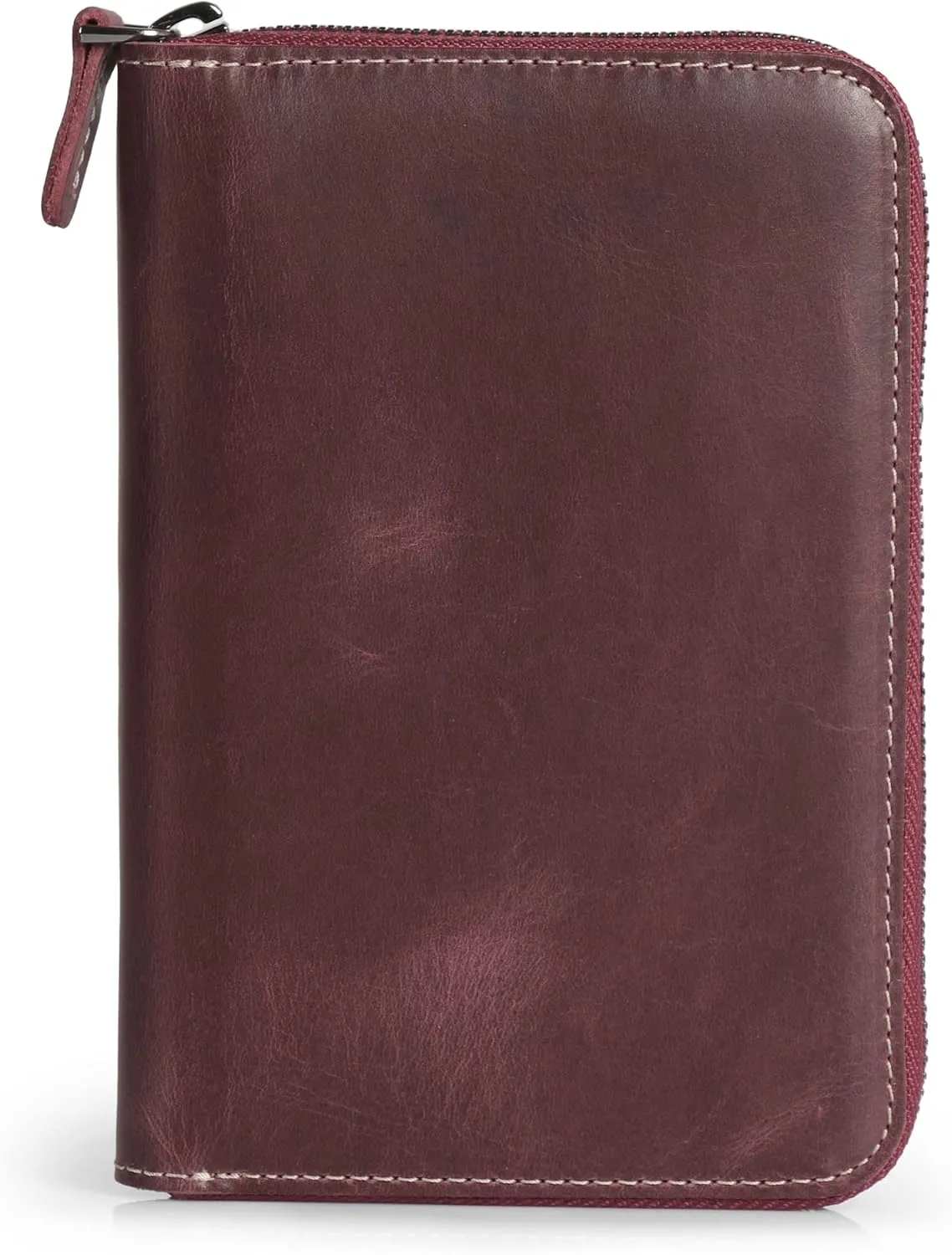 Genuine Leather Padfolio with Pencil Holder Notepad and Zipper Closure (Damson)