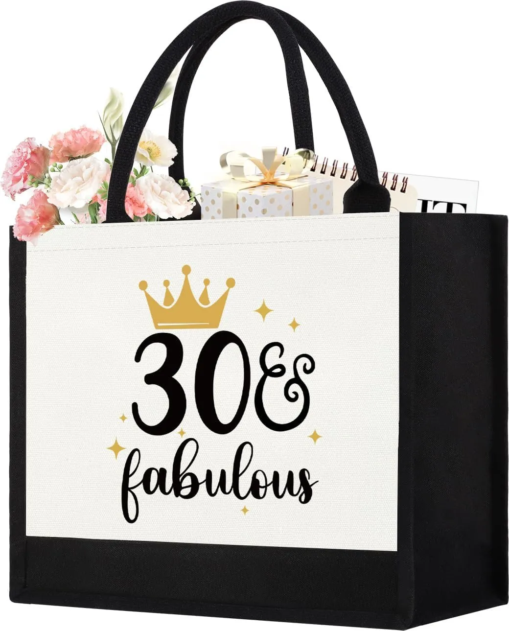 GevGuxLuo 30th Birthday Gifts for Women Canvas Tote Bag, 30 Years Old Birthday Gifts for Mom Wife Aunt Friends Her,Turning 30 Beach Bag Reusable Grocery Bag 30 fabulous Women Tote Bag