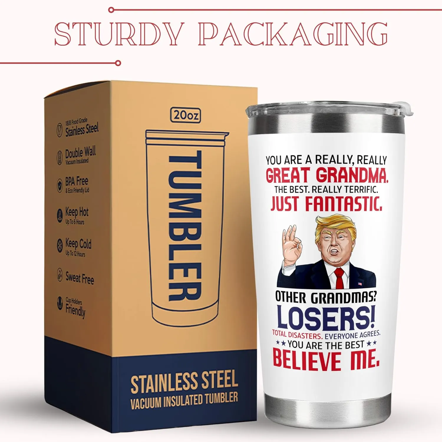 Gifts for Grandma - Birthday, Mothers Day, Christmas Grandma Gifts from Grandchildren - Gift Ideas for Grandmother from Granddaughter, Grandson, Grandkids - 20 Oz Stainless Steel Tumbler