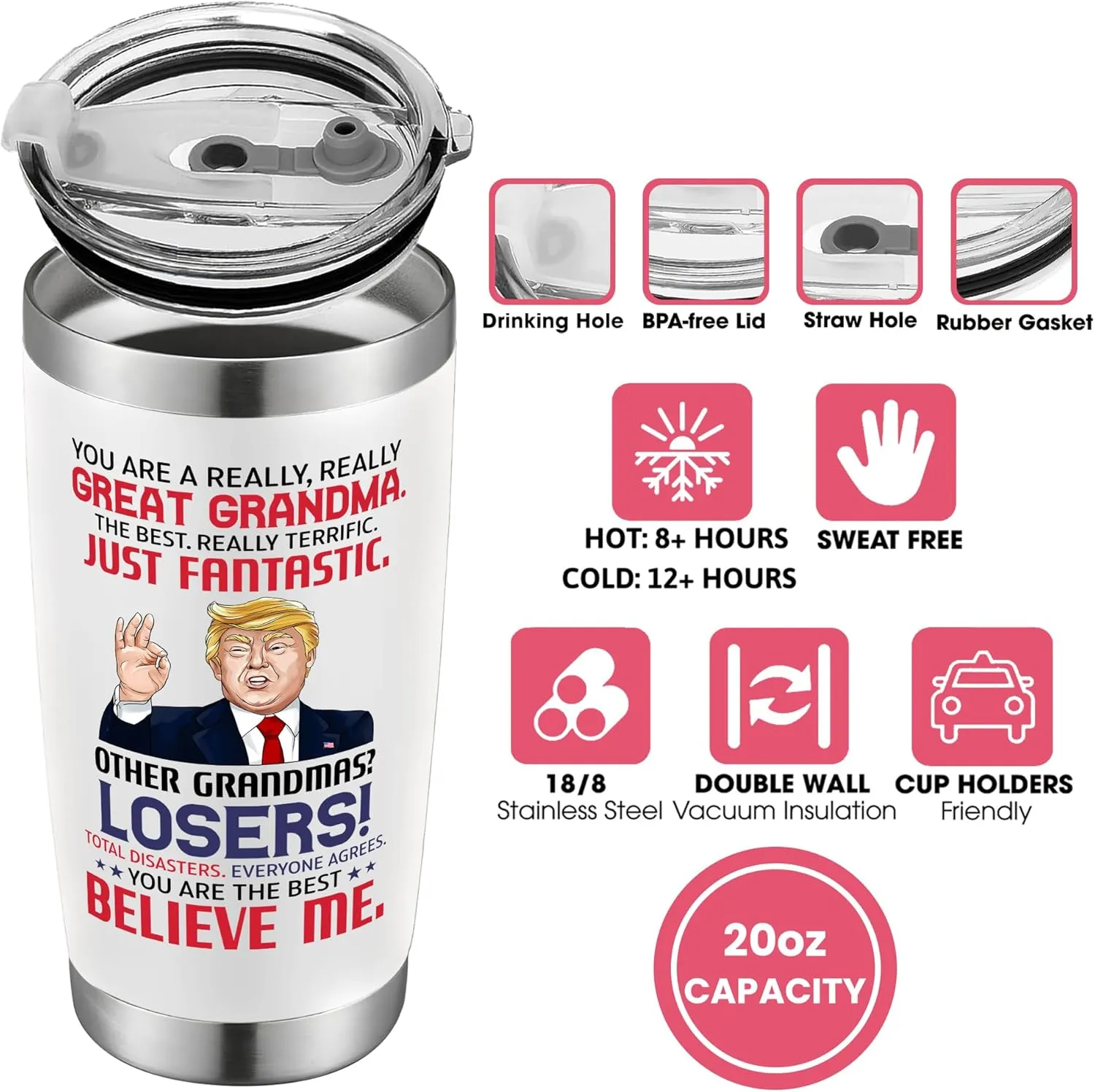 Gifts for Grandma - Birthday, Mothers Day, Christmas Grandma Gifts from Grandchildren - Gift Ideas for Grandmother from Granddaughter, Grandson, Grandkids - 20 Oz Stainless Steel Tumbler
