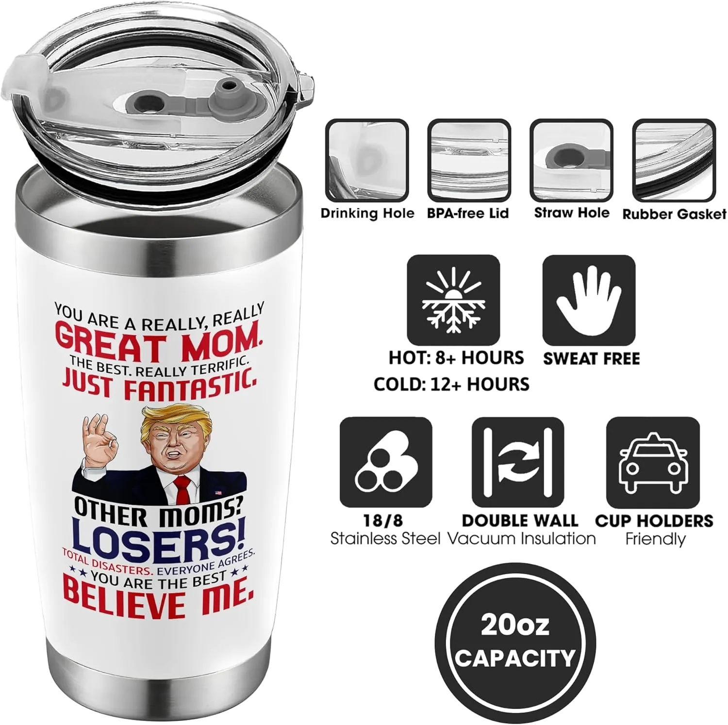Gifts for Mom from Daughter Son - Mothers Day Gifts for Mom Wife - Birthday, Christmas Gift Ideas for Moms - Gift for Mama, Moms, Mother from Kids - 20 Oz Stainless Steel White Tumbler