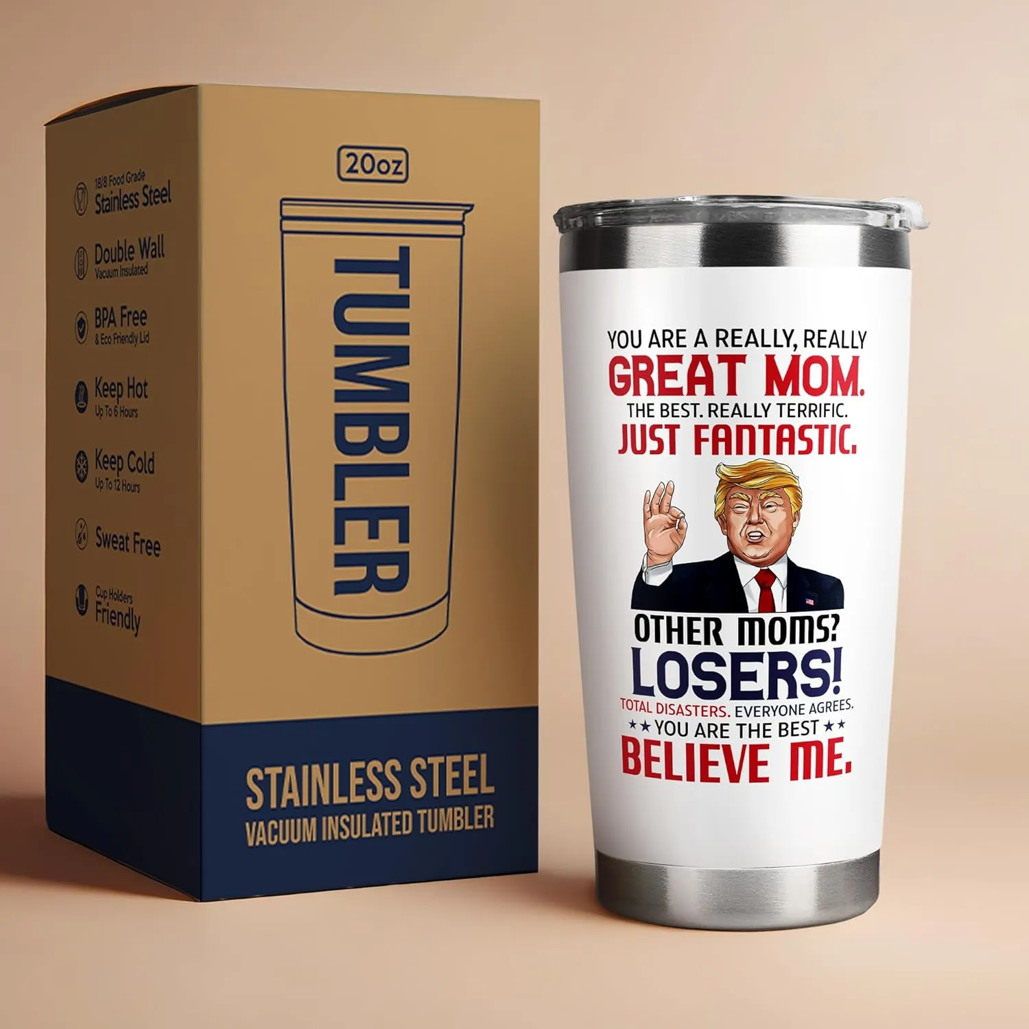 Gifts for Mom from Daughter Son - Mothers Day Gifts for Mom Wife - Birthday, Christmas Gift Ideas for Moms - Gift for Mama, Moms, Mother from Kids - 20 Oz Stainless Steel White Tumbler