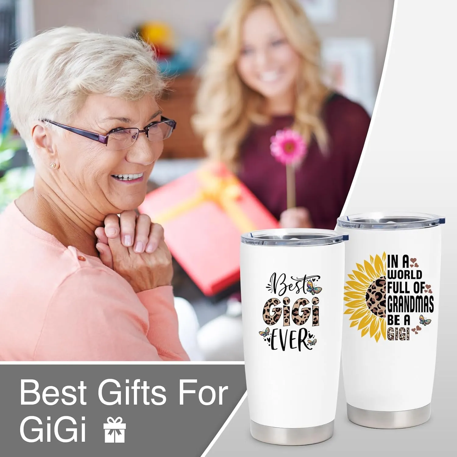 Gigi Gifts for Grandma - Mothers Day/Birthday Gifts for Gigi - Funny Grandma Gift from Grandkids, 20 oz Insulation Stainless Steel Tumbler