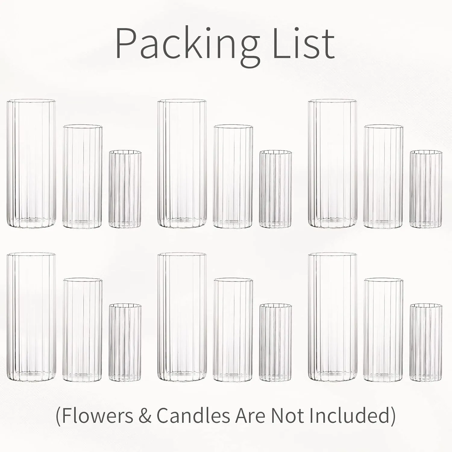 Glass Cylinder Vases for Centerpieces - Set of 18 Tall Clear Vase, Glass Candle Holders for Pillar Candles, Hurricane Candle Holder, Floating Candle Vases for Wedding, Home Decor, 6, 7.8, 10''