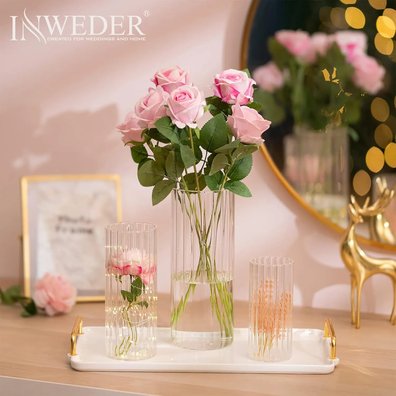 Glass Cylinder Vases for Centerpieces - Set of 18 Tall Clear Vase, Glass Candle Holders for Pillar Candles, Hurricane Candle Holder, Floating Candle Vases for Wedding, Home Decor, 6, 7.8, 10''