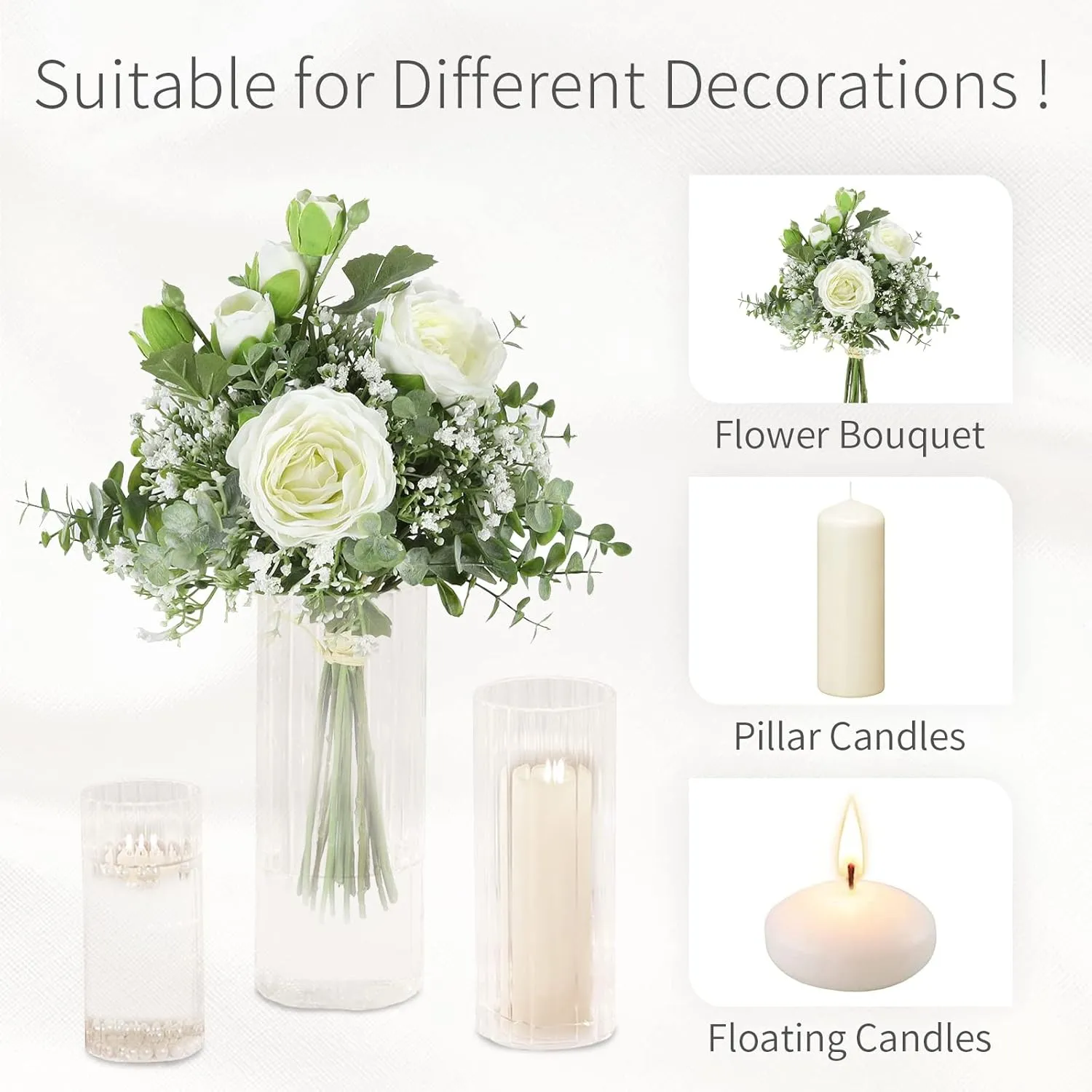 Glass Cylinder Vases for Centerpieces - Set of 18 Tall Clear Vase, Glass Candle Holders for Pillar Candles, Hurricane Candle Holder, Floating Candle Vases for Wedding, Home Decor, 6, 7.8, 10''