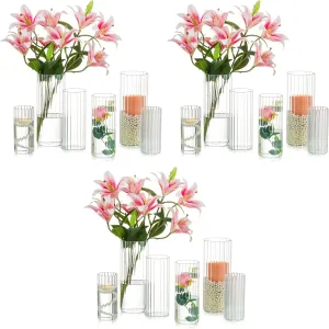 Glass Cylinder Vases for Centerpieces - Set of 18 Tall Clear Vase, Glass Candle Holders for Pillar Candles, Hurricane Candle Holder, Floating Candle Vases for Wedding, Home Decor, 6, 7.8, 10''