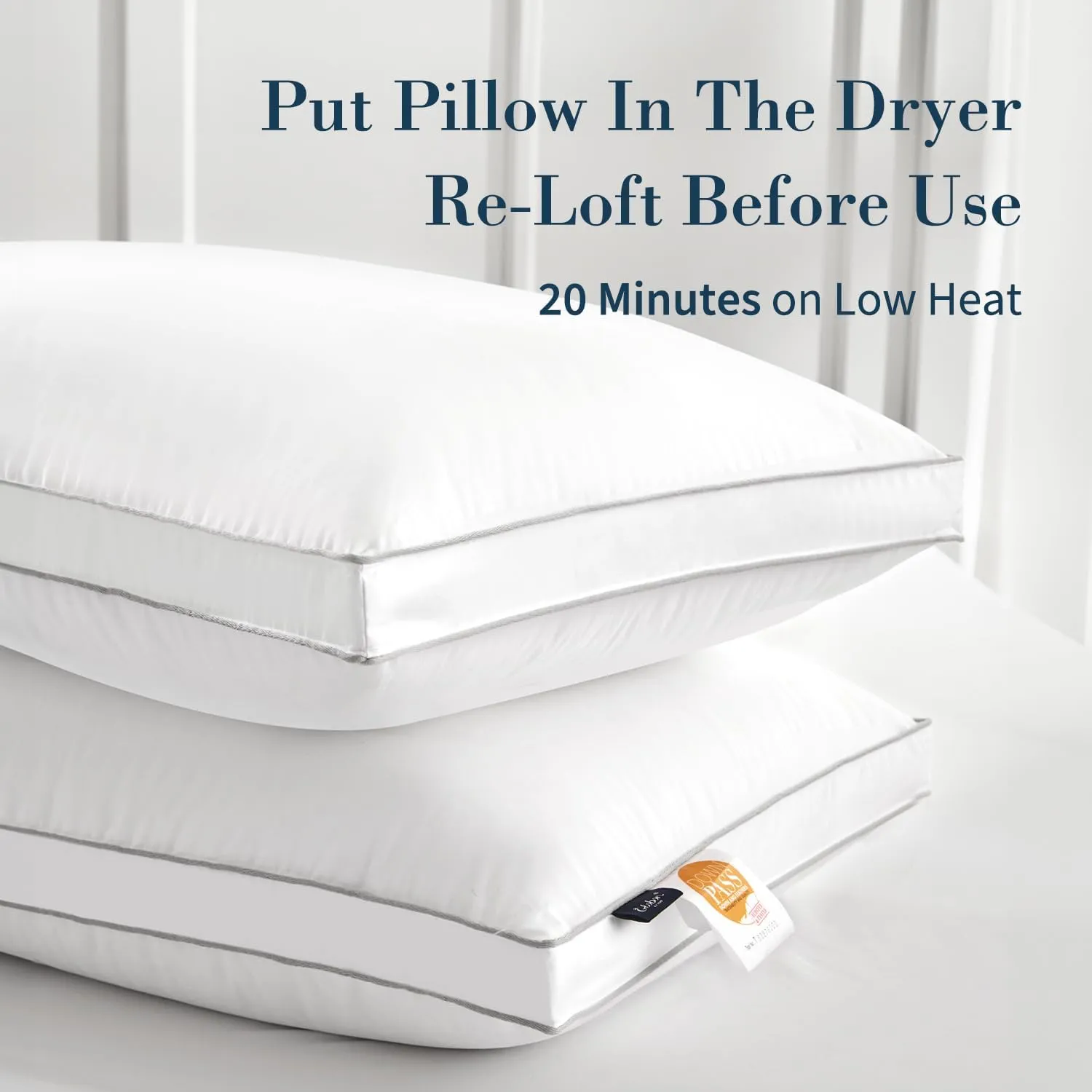 Globon Luxury Feather Down Pillow King Size,Low Soft Gusseted Bed Pillows for Sleeping, Hotel Collection Fluffy Pillow, 18"X34", Set of 2
