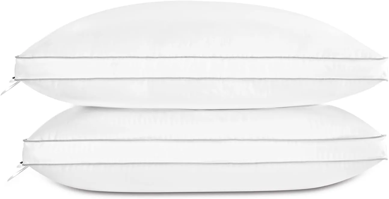 Globon Luxury Feather Down Pillow King Size,Low Soft Gusseted Bed Pillows for Sleeping, Hotel Collection Fluffy Pillow, 18"X34", Set of 2