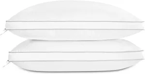 Globon Luxury Feather Down Pillow King Size,Low Soft Gusseted Bed Pillows for Sleeping, Hotel Collection Fluffy Pillow, 18"X34", Set of 2
