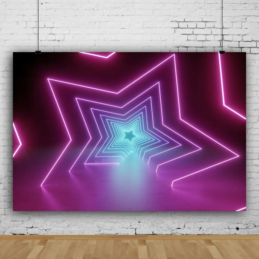 Glow Tunnel Backdrop 7x5ft Fabric Neon Birthday Party Decoration Glow in Dark Party Virtual Gradient Show Banner Rock Star Events Decor Dance Studio Backdrop