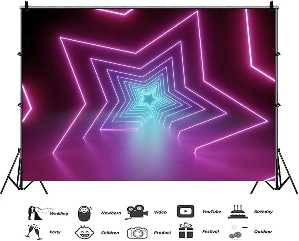 Glow Tunnel Backdrop 7x5ft Fabric Neon Birthday Party Decoration Glow in Dark Party Virtual Gradient Show Banner Rock Star Events Decor Dance Studio Backdrop