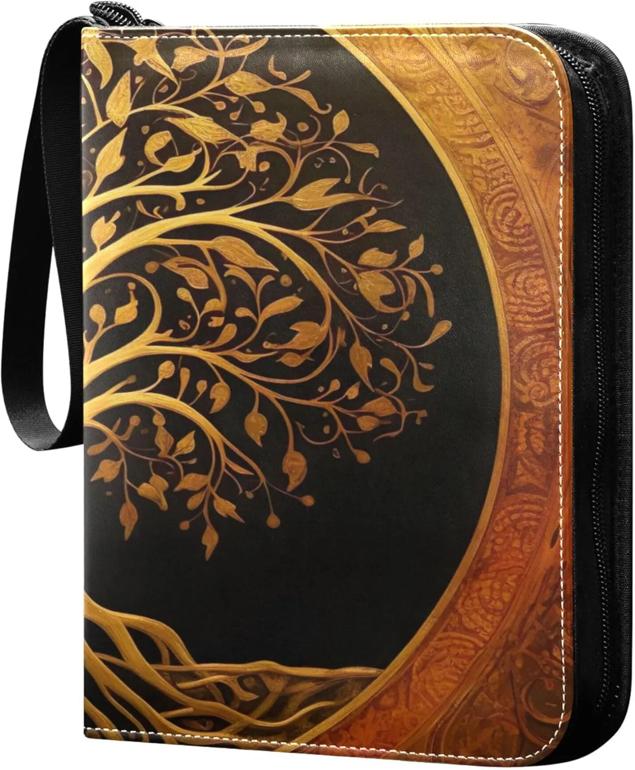 Gold Tree Card Binder 4 Pocket Collectible Trading Card Albums with 50 Sleeves Double Side PU Waterproof 3 Ring for Sports & Game Cards