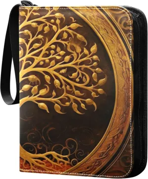 Gold Tree Card Binder 4 Pocket Collectible Trading Card Albums with 50 Sleeves Double Side PU Waterproof 3 Ring for Sports & Game Cards