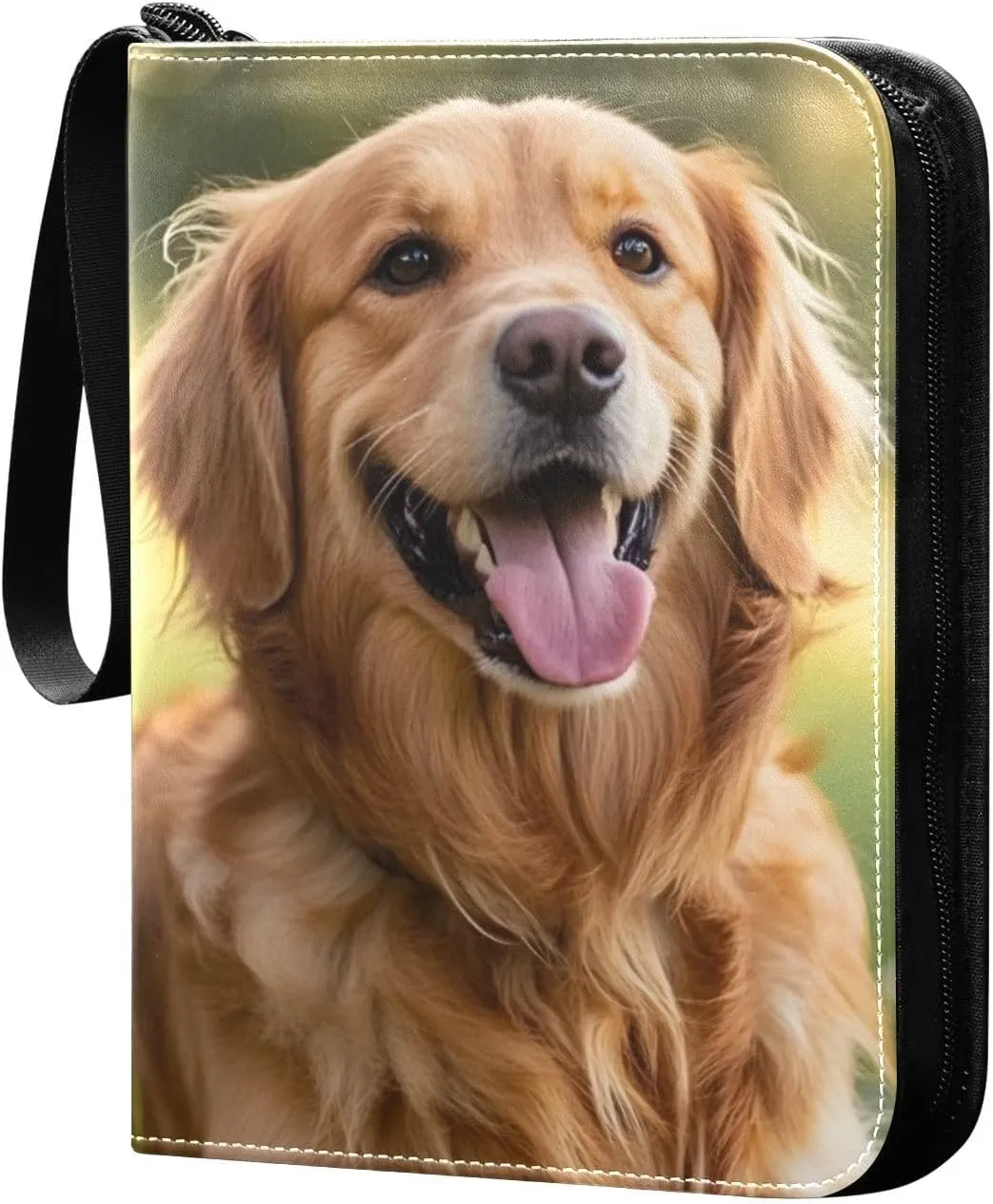 Golden Retriever Card Binder 4 Pocket Trading Card Album Fits 400 Sports/Game Cards, PU Cover 3 Ring Card Collection with 50 Removable Sleeves