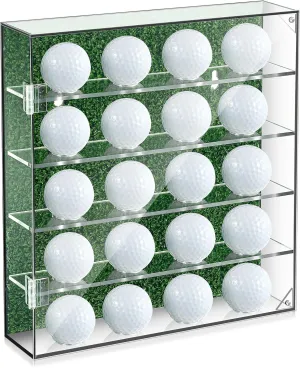 Golf Balls Display Case Wall Mount for 20 Balls Acrylic Golf Ball Holder with Door Artificial Turf Golf Ball Display Rack Cabinet for Collector Memorabilia Golf Enthusiasts