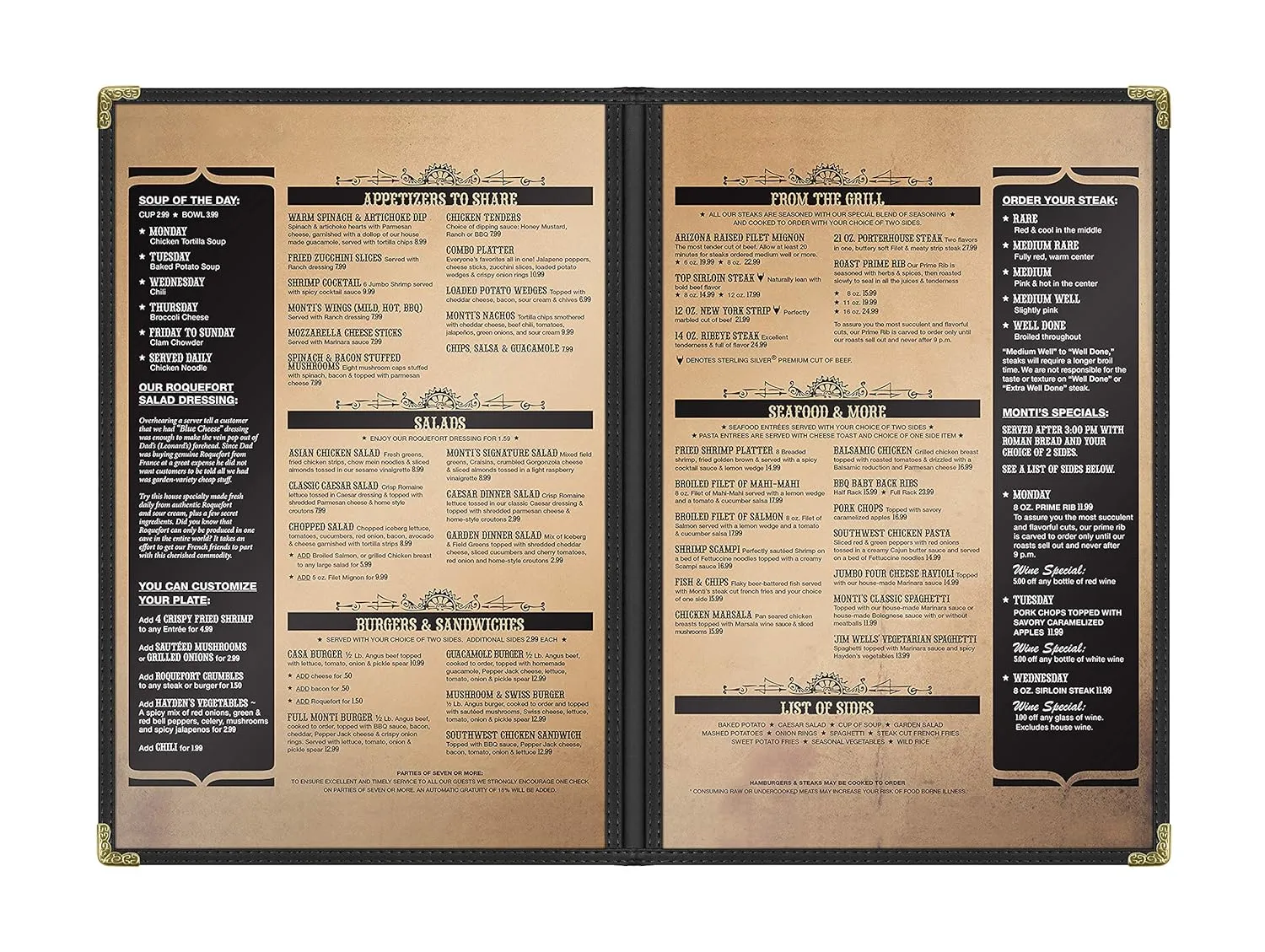 Goodsmart Restaurant Menu Covers – 25 Pack Black 4-View 8.5" x 14", Side-Loading Vinyl & Plastic Menu Holders, Clear Menu Sleeves, Leather-Style Café Covers with Gold Corners
