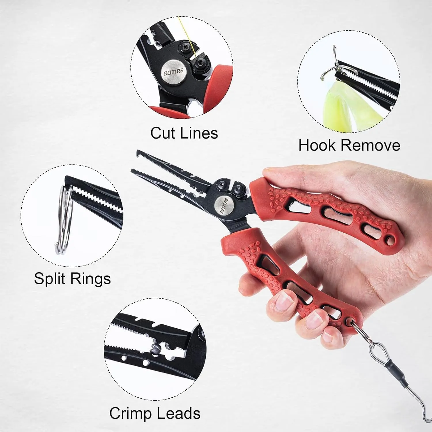 Goture Fishing Pliers, Saltwater Line Cutter with Split Ring Pliers, Fishing Hook Remover, Corrosion Resistant Fishing Needle Nose Pliers with Sheath Lanyard, Fishing Gear Gifts for Men