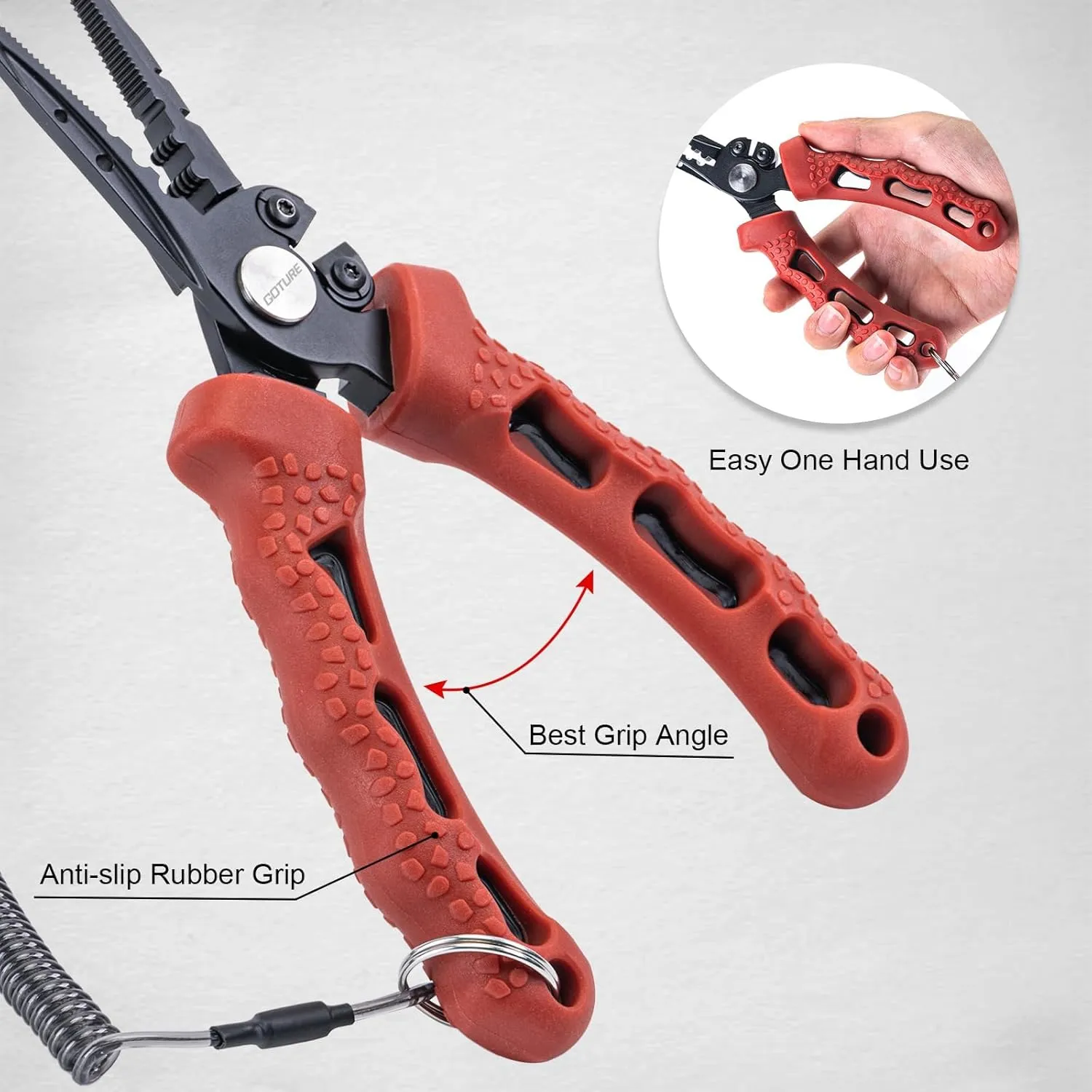Goture Fishing Pliers, Saltwater Line Cutter with Split Ring Pliers, Fishing Hook Remover, Corrosion Resistant Fishing Needle Nose Pliers with Sheath Lanyard, Fishing Gear Gifts for Men
