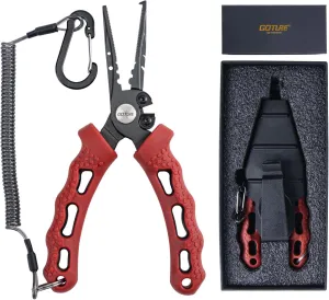 Goture Fishing Pliers, Saltwater Line Cutter with Split Ring Pliers, Fishing Hook Remover, Corrosion Resistant Fishing Needle Nose Pliers with Sheath Lanyard, Fishing Gear Gifts for Men
