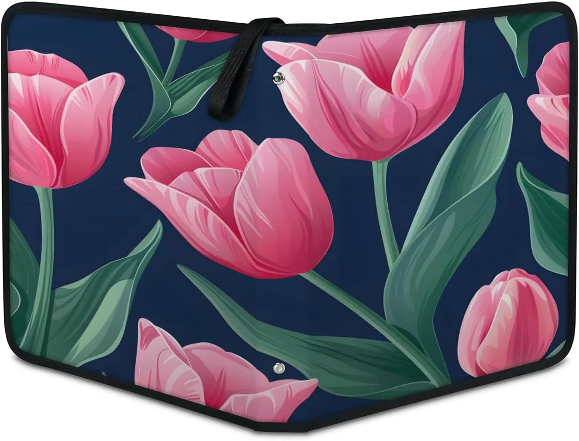 Graceful Tulips 3 Ring Trading Zipper Binder Strap, Trading Card Binder 4 Pocket, 400 Pockets Card Holder with 50 Removable Sleeves for Game Cards