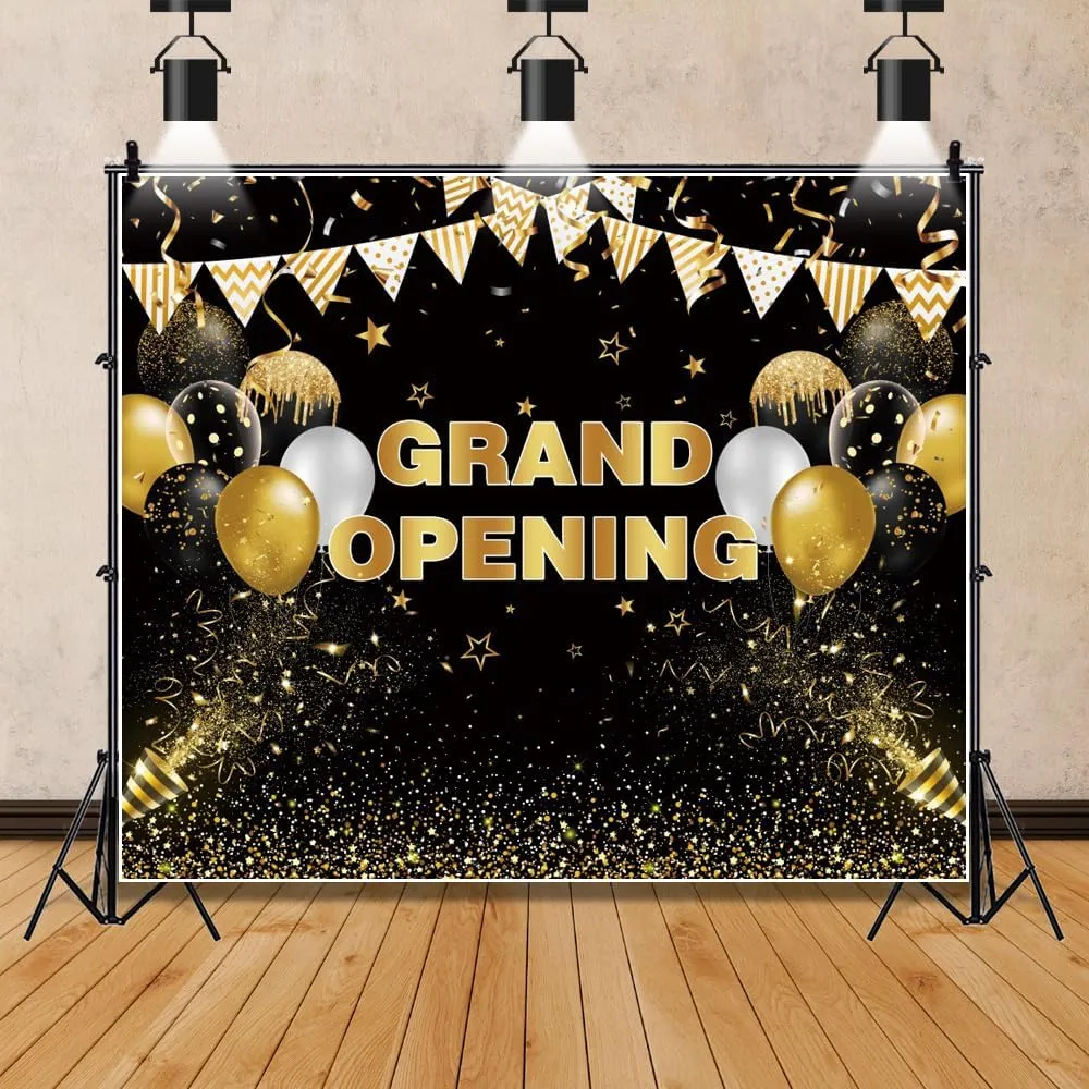 Grand Opening Backdrop 10x8ft Fabric Opening Backdrop for Retail Store Shop Business New Restaurant Grand Opening Ceremony Decor Grand Opening Event Backdrop Black Golden Grand Opening Background