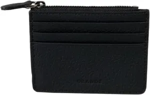 grande 3603 Genuine Leather Card Holder For Women and Men Slim Minimalist Small Zipper Wallet (BLACK)