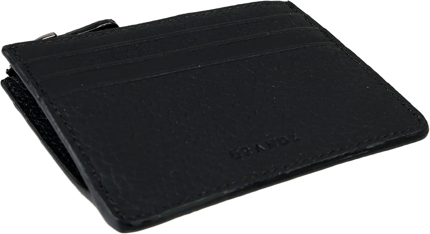 grande 3603 Genuine Leather Card Holder For Women and Men Slim Minimalist Small Zipper Wallet (BLACK)