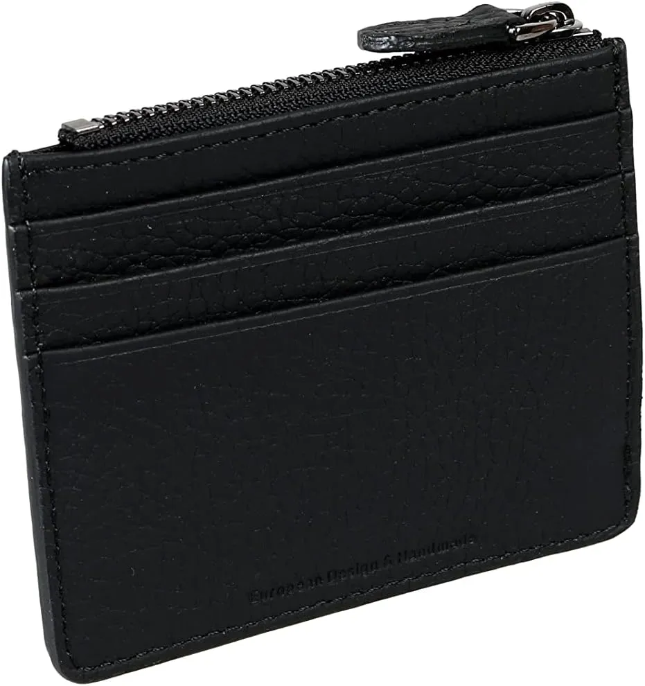 grande 3603 Genuine Leather Card Holder For Women and Men Slim Minimalist Small Zipper Wallet (BLACK)