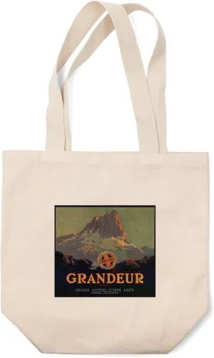 Grandeur Brand, Orange, California, Citrus Crate Label (100% Cotton Canvas Reusable Tote Bag)