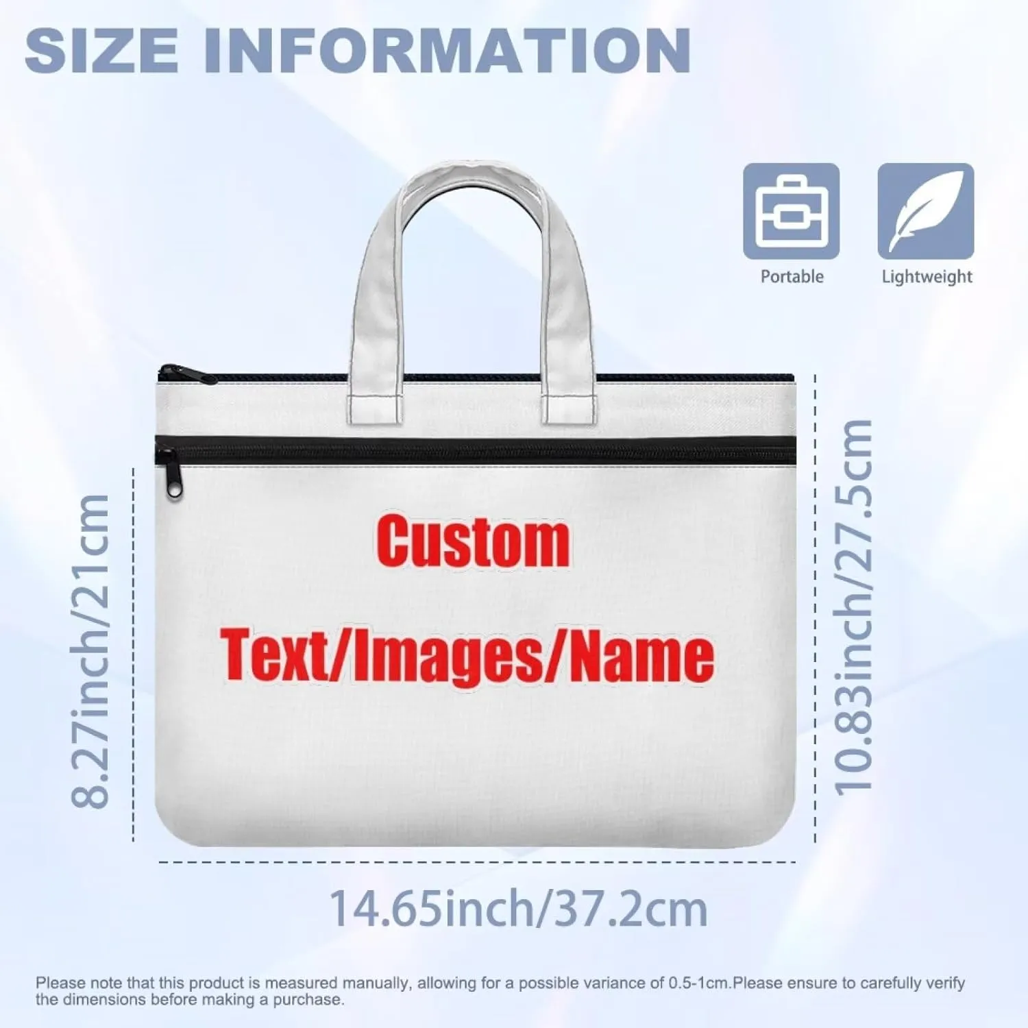 Graphic Custom Large Zipper Pouch with Handle Stylish Soft Document Storage Bag Lightweight A4 Paper Organizer Carrying Handbag Gifts for Daily Commuting