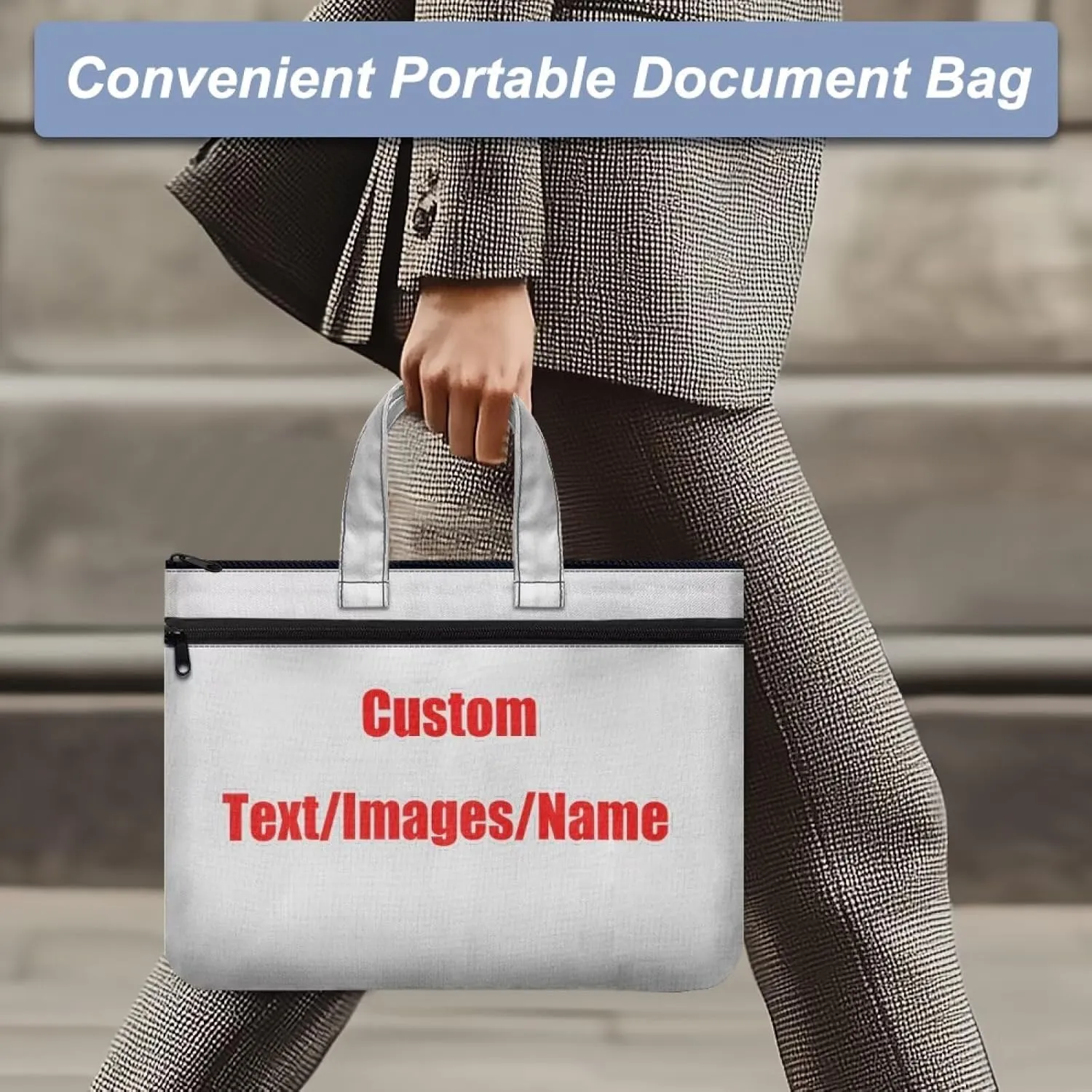 Graphic Custom Large Zipper Pouch with Handle Stylish Soft Document Storage Bag Lightweight A4 Paper Organizer Carrying Handbag Gifts for Daily Commuting