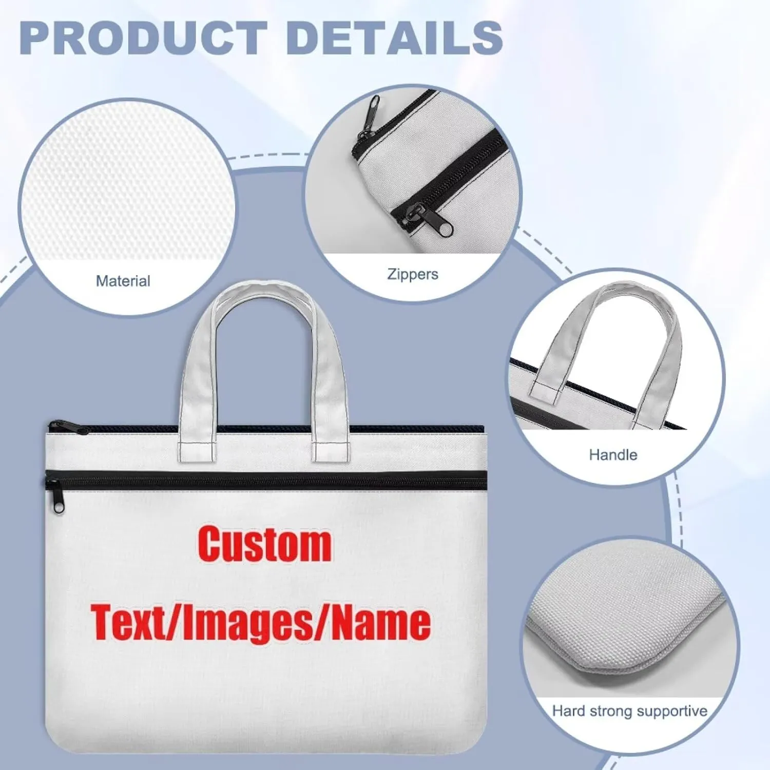 Graphic Custom Large Zipper Pouch with Handle Stylish Soft Document Storage Bag Lightweight A4 Paper Organizer Carrying Handbag Gifts for Daily Commuting