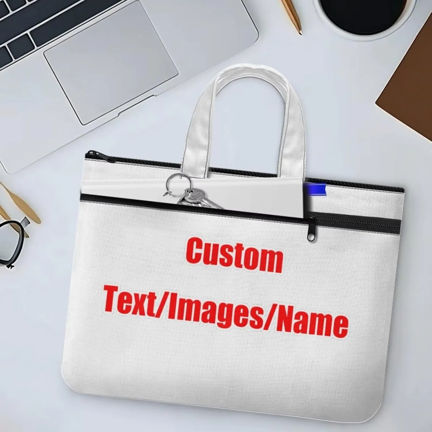 Graphic Custom Large Zipper Pouch with Handle Stylish Soft Document Storage Bag Lightweight A4 Paper Organizer Carrying Handbag Gifts for Daily Commuting