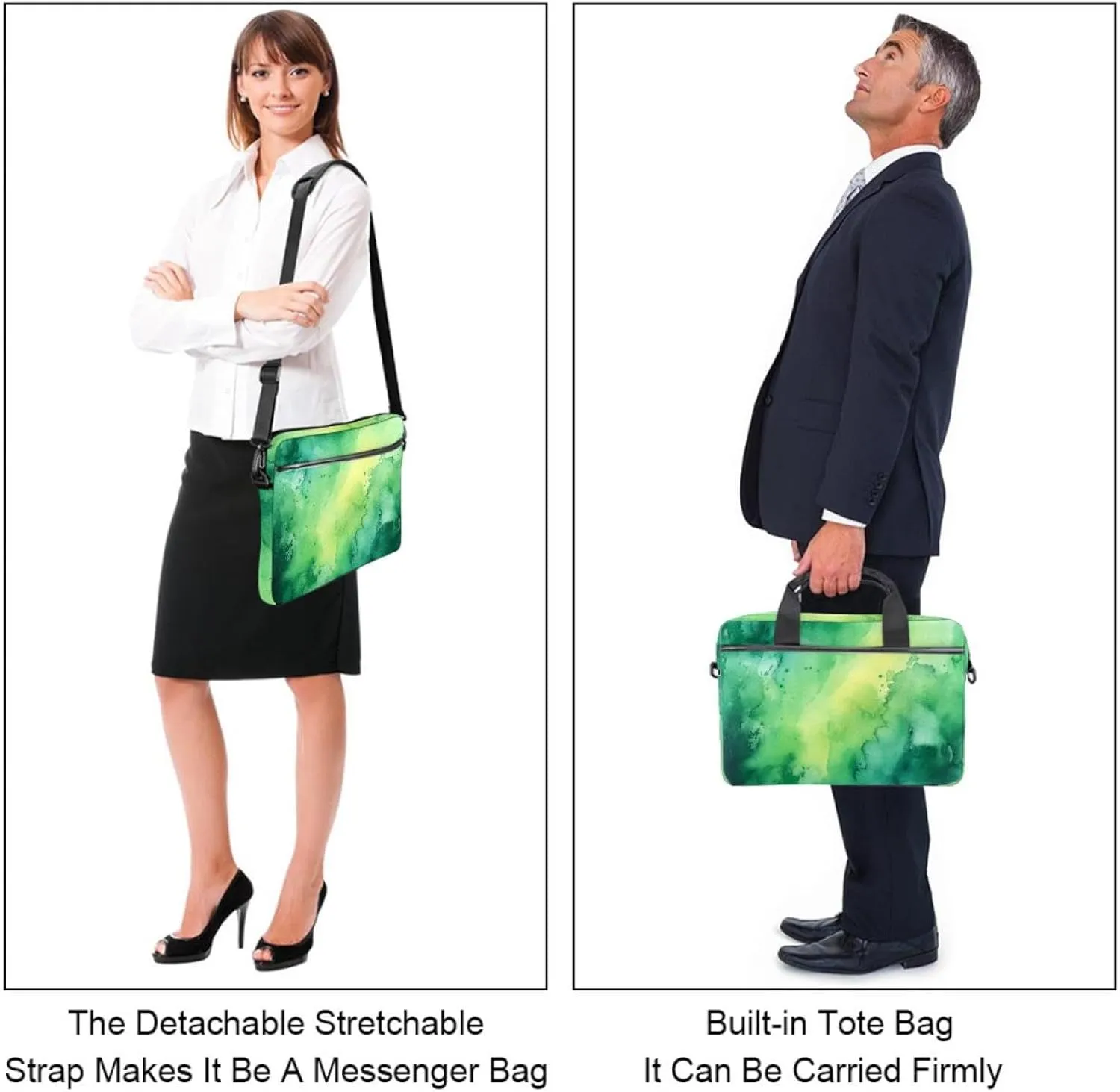 Green Puzzle Laptop Bag Case Computer Sleeve Shoulder Messenger Bag for Work School