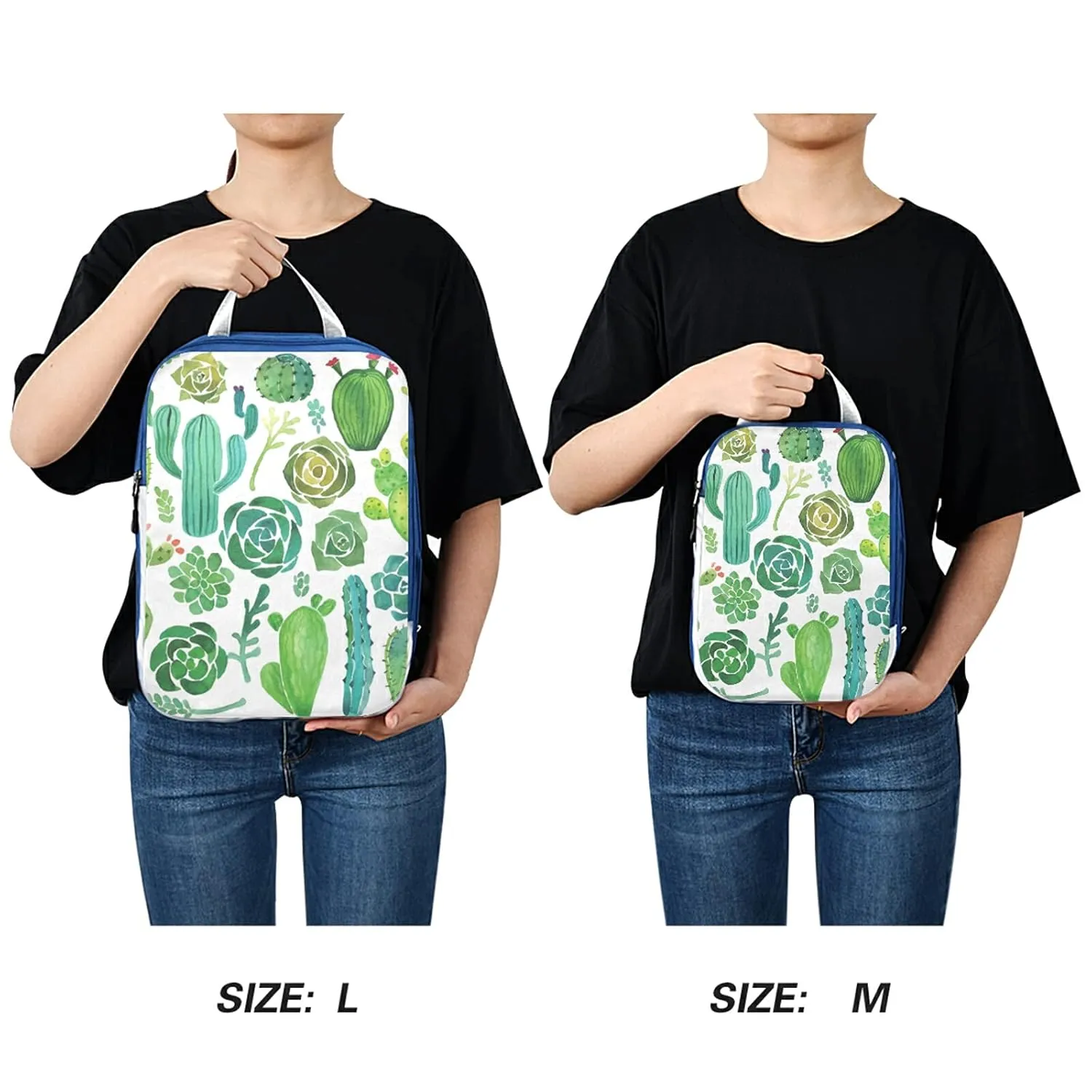 Green Watercolor Cactus and Succulent set Seamless on White 3 Set Packing Cubes, Waterproof Check Oxford cloth Organizers, Travel Packing Toiletry Storage Bag
