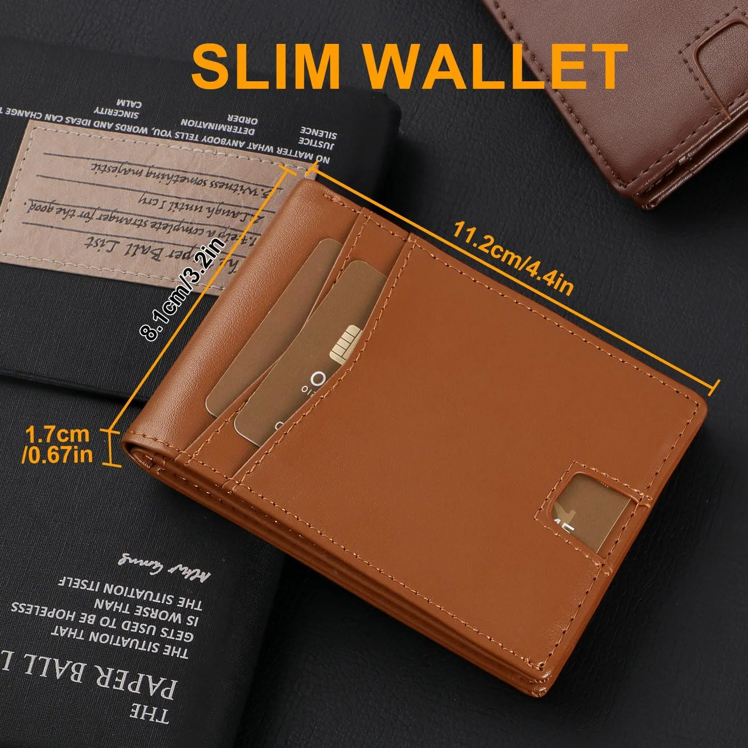 GSG Mens Slim Bifold Wallet, Genuine Leather Wallet, RFID Blocking Wallet With 1 ID Window 10 Cards Holders Mens Front Pocket Wallet With Gift Box, Brown