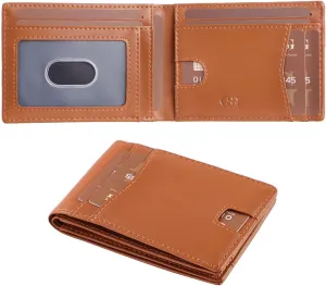 GSG Mens Slim Bifold Wallet, Genuine Leather Wallet, RFID Blocking Wallet With 1 ID Window 10 Cards Holders Mens Front Pocket Wallet With Gift Box, Brown