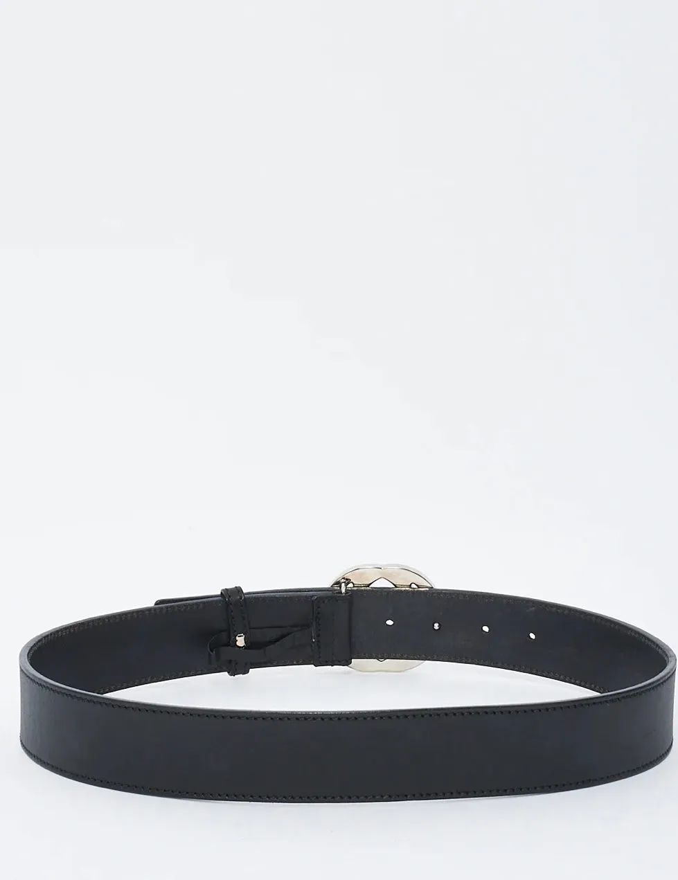 GUCCI BLACK LEATHER BELT WITH SILVER INTERLOCKING GG BUCKLE - 80/32